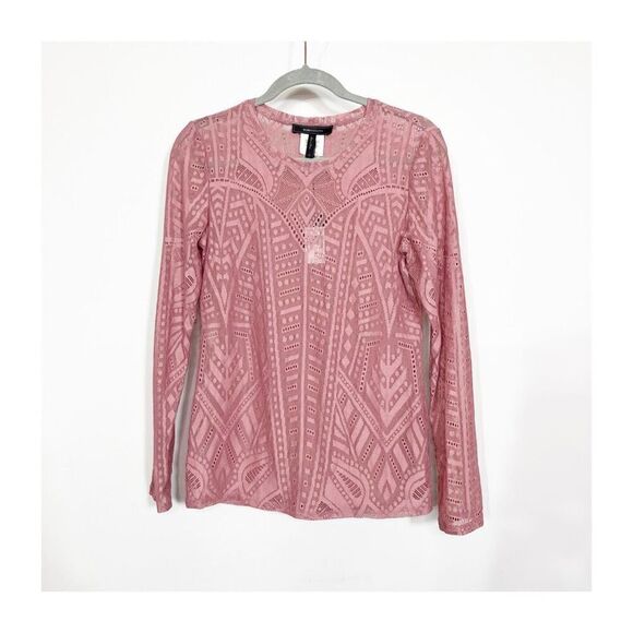 Bcbgmaxazria Top Womens Medium Agda Pink Long Sleeve Lace Blouse shirt  NWT fall - Picture 1 of 7